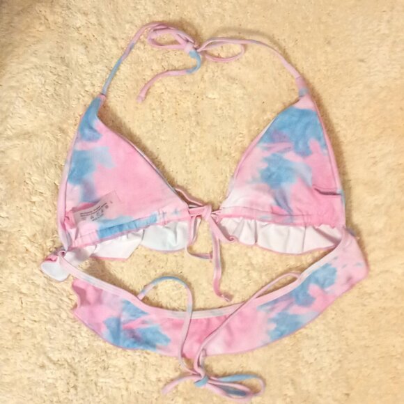 NWOT~ SHEIN White, Pink & Blue Tie Dye Print Halter Tie Bikini Set (Size: Large) - Picture 4 of 10